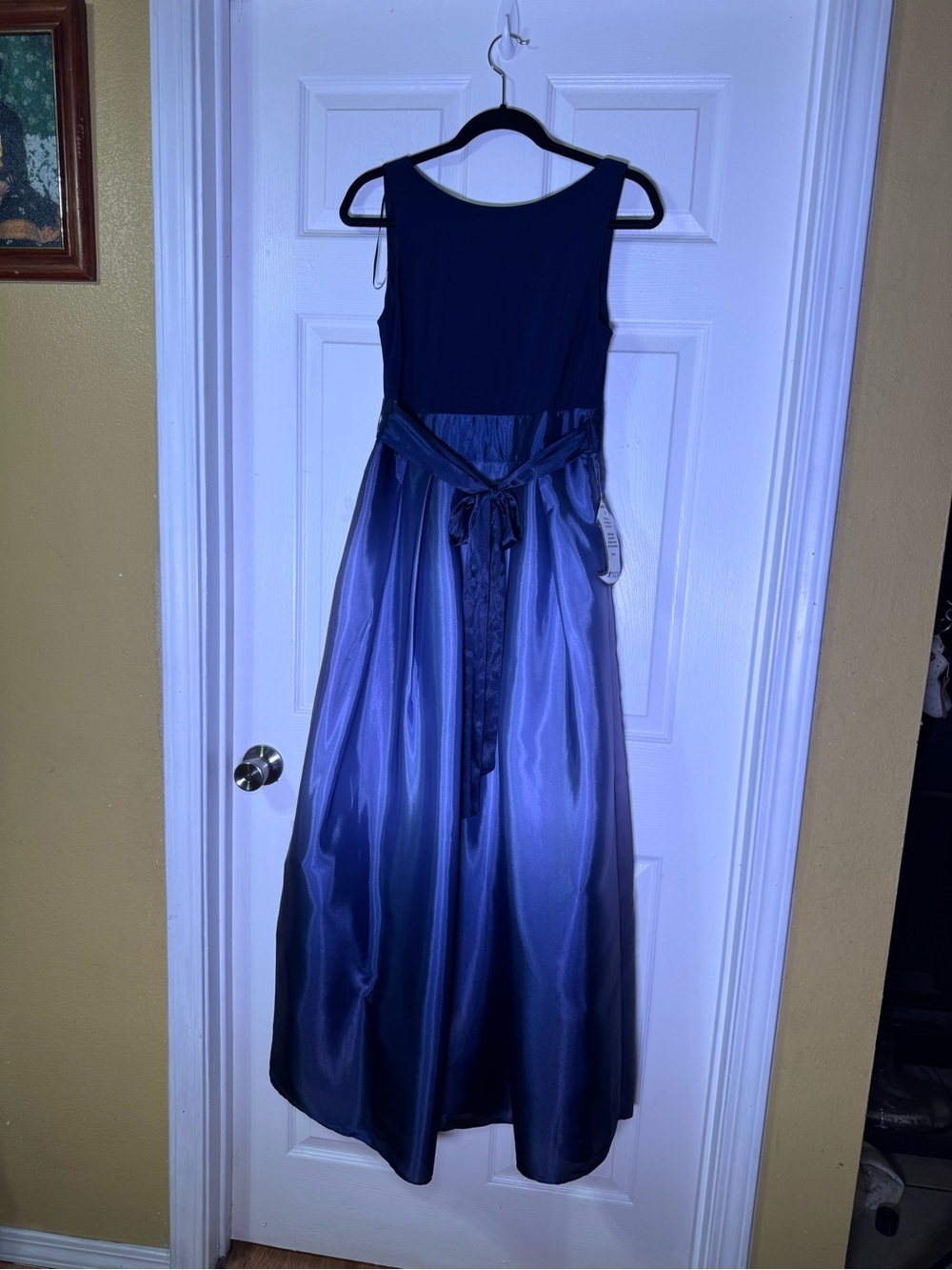 SL Fashions Navy to Sky Blue Ombre Satin Maxi Dress - Picture 3 of 12